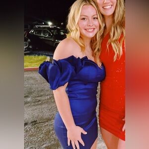 Windsor Blue Off-Shoulder Mini Dress